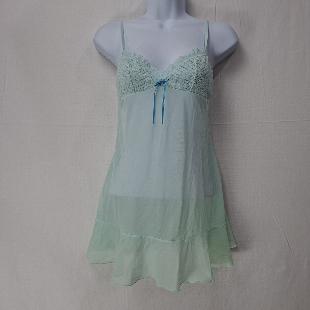 Y2K Victoria's Secret Blue Rose  Mesh Lace Babydoll Slip Dress‎ Nightie Size M